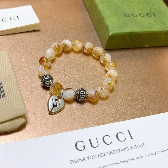Gucci Beige Silver Beaded Amber-and-White Stone Bracelet 6