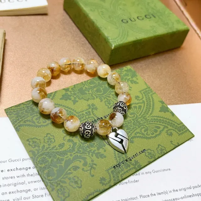Gucci Beige Silver Beaded Amber-and-White Stone Bracelet 9