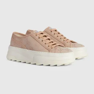 Gucci Beige White Monogrammed Canvas Upper Chunky Platform Sole Lifestyle Sneakers