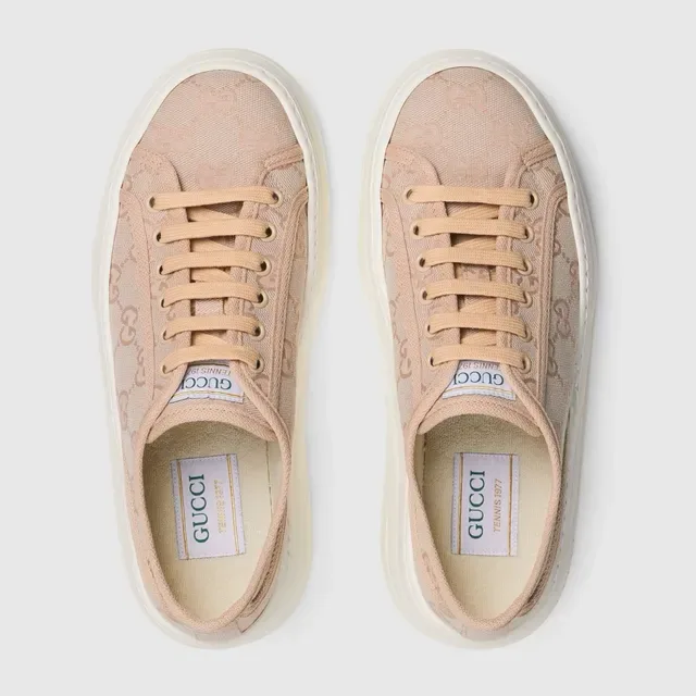 Gucci Beige White Monogrammed Canvas Upper Chunky Platform Sole Lifestyle Sneakers 2