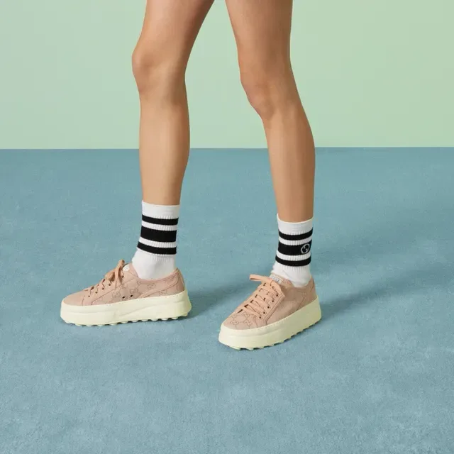 Gucci Beige White Monogrammed Canvas Upper Chunky Platform Sole Lifestyle Sneakers 4