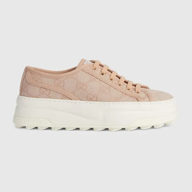 Gucci Beige White Monogrammed Canvas Upper Chunky Platform Sole Lifestyle Sneakers 5
