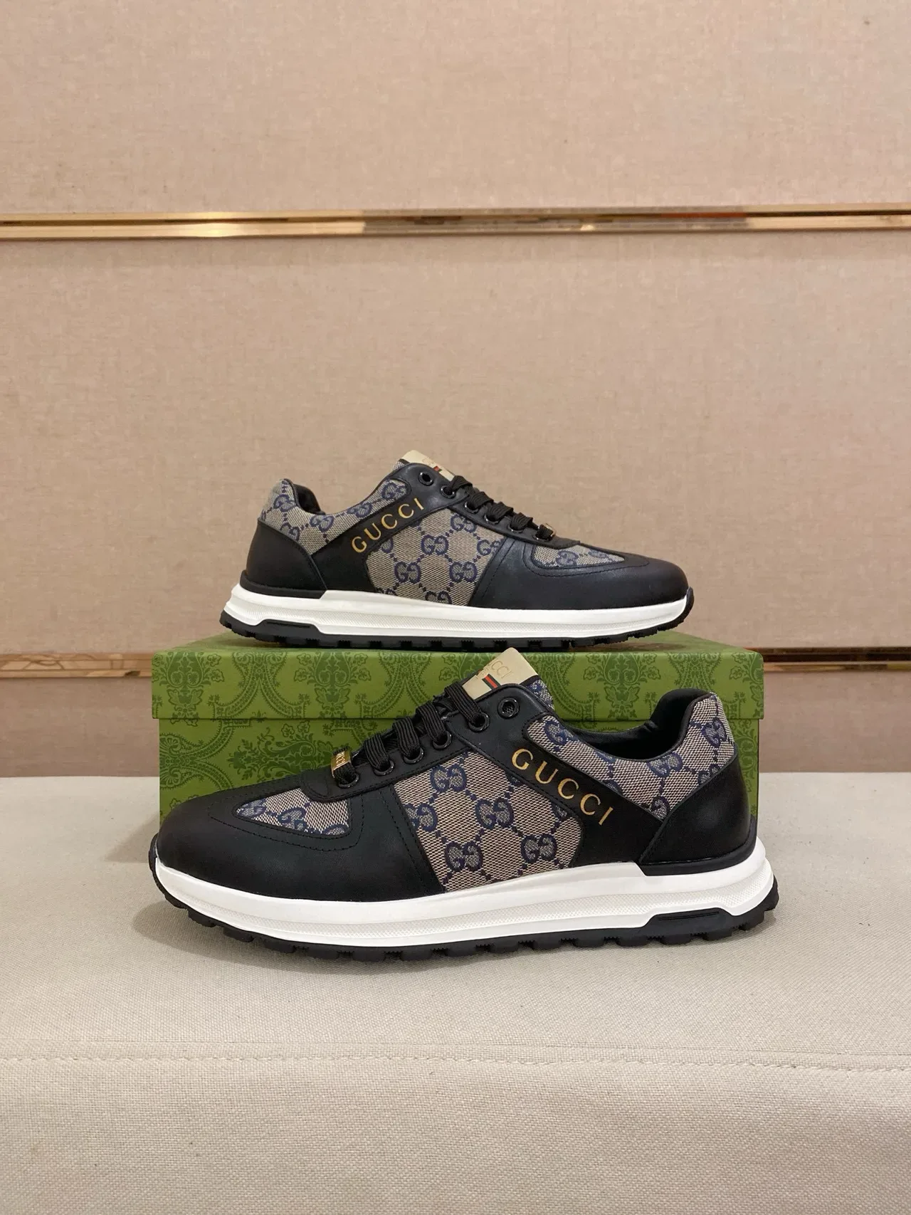 Gucci Black Beige GG Monogram Canvas Leather Overlays Lifestyle Sneakers 7