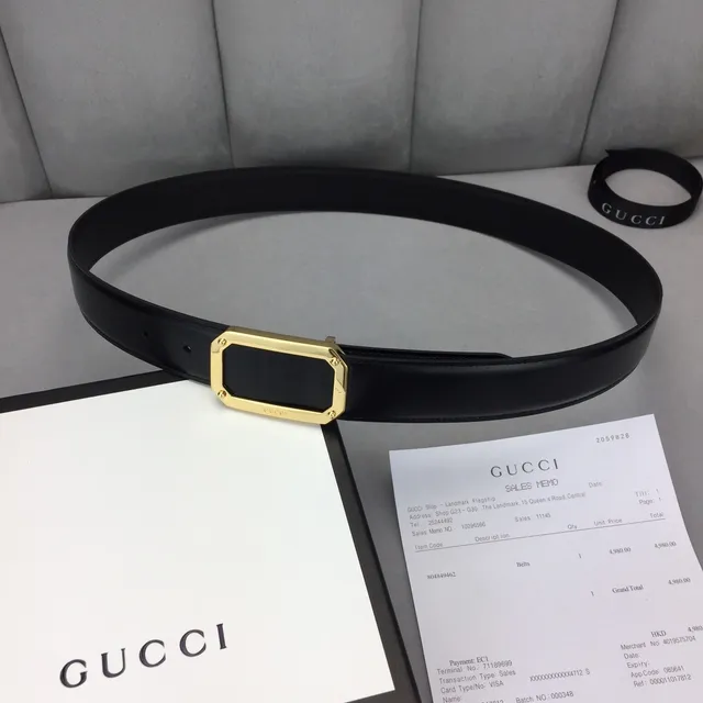 Gucci Black Gold Smooth Octagonal-Frame Rectangular Buckle Leather Belt 1