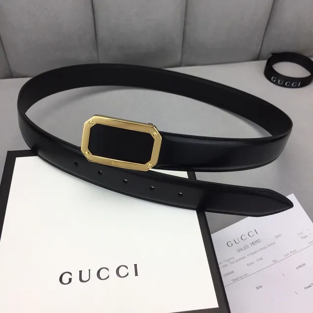 Gucci Black Gold Smooth Octagonal-Frame Rectangular Buckle Leather Belt 2