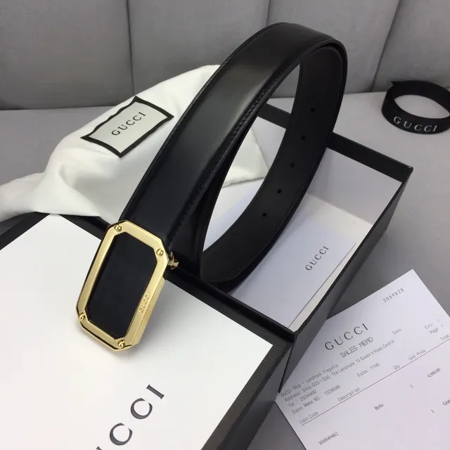 Gucci Black Gold Smooth Octagonal-Frame Rectangular Buckle Leather Belt 4