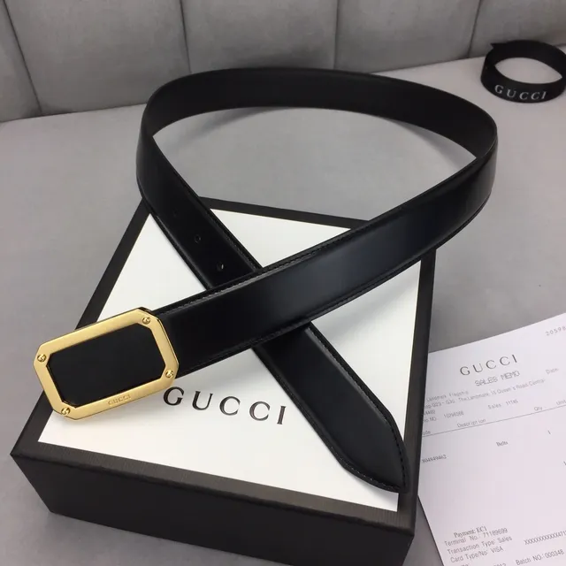 Gucci Black Gold Smooth Octagonal-Frame Rectangular Buckle Leather Belt 6