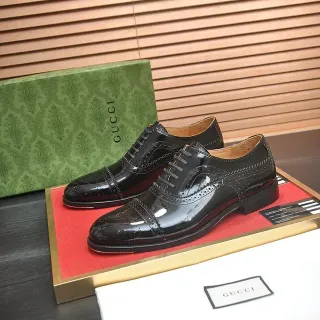 Gucci Black Patent Leather Cap-Toe Brogue Oxford Shoes