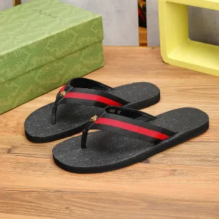 Gucci काला लाल GG Monogram Web Sole स्ट्राइप स्ट्रैप स्लिपर्स