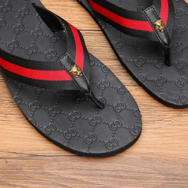 Gucci Black Red GG Monogram Sole Web Stripe Strap Slippers 2