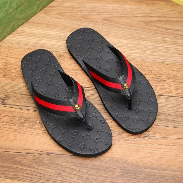 Gucci Black Red GG Monogram Sole Web Stripe Strap Slippers 3