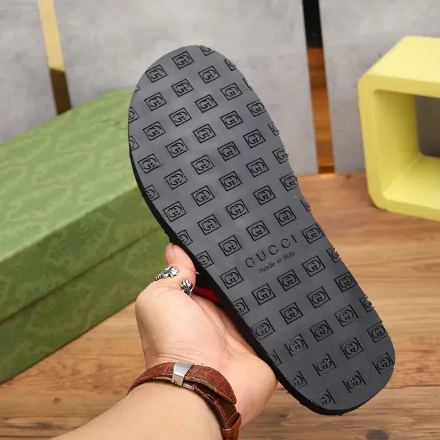 Gucci Black Red GG Monogram Sole Web Stripe Strap Slippers 4