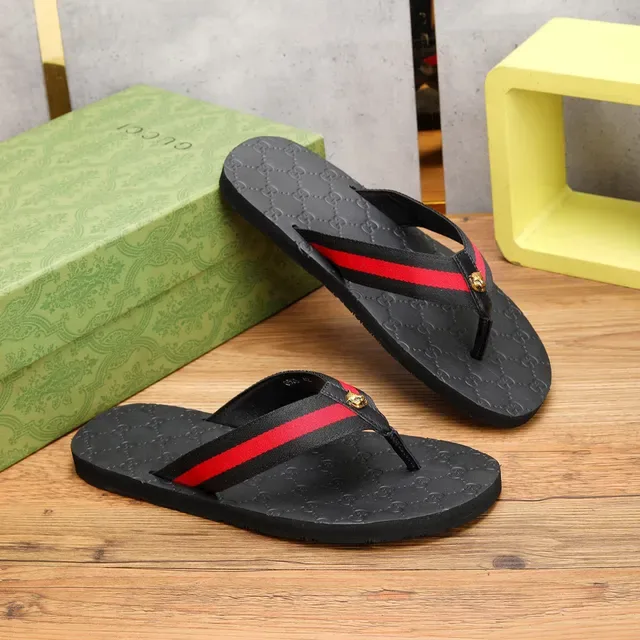 Gucci Black Red GG Monogram Sole Web Stripe Strap Slippers 5
