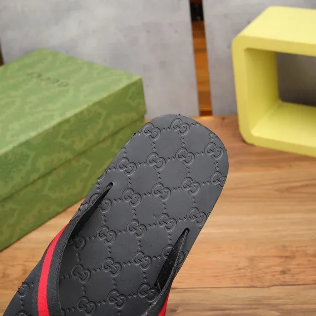 Gucci Black Red GG Monogram Sole Web Stripe Strap Slippers 6