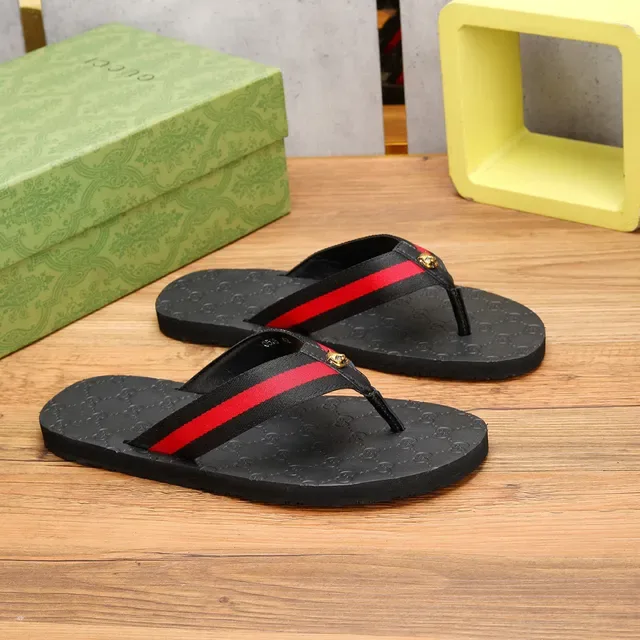 Gucci Black Red GG Monogram Sole Web Stripe Strap Slippers 8