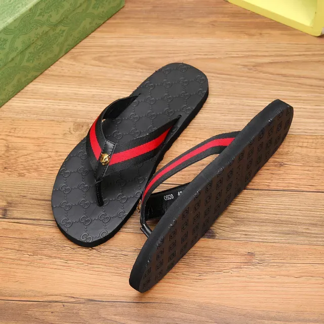 Gucci Black Red GG Monogram Sole Web Stripe Strap Slippers 9