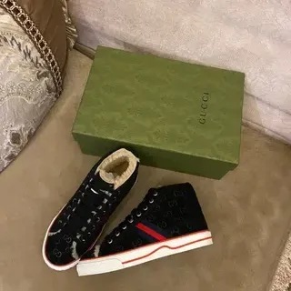 Gucci Black Red High-Top GG Monogram Canvas Lifestyle Sneakers