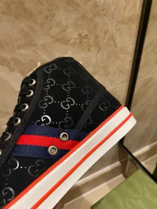 Gucci Black Red High-Top GG Monogram Canvas Lifestyle Sneakers 4