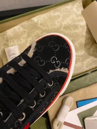 Gucci Black Red High-Top GG Monogram Canvas Lifestyle Sneakers 5