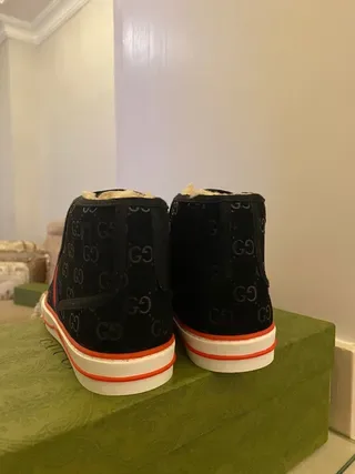 Gucci Black Red High-Top GG Monogram Canvas Lifestyle Sneakers 6