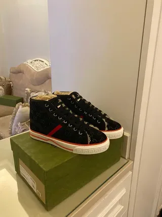 Gucci Black Red High-Top GG Monogram Canvas Lifestyle Sneakers 7