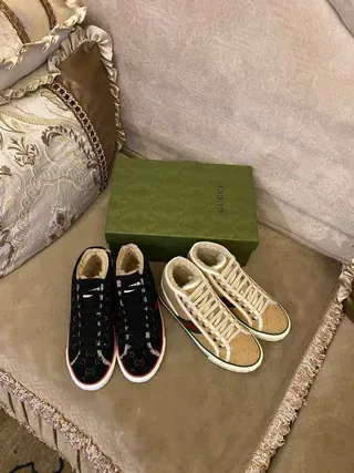 Gucci Black Red High-Top GG Monogram Canvas Lifestyle Sneakers 8