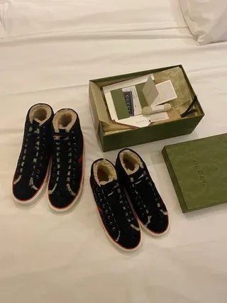 Gucci Black Red High-Top GG Monogram Canvas Lifestyle Sneakers 9