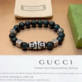 Gucci Black Silver Beaded Metal-Charm-Accented Bracelet