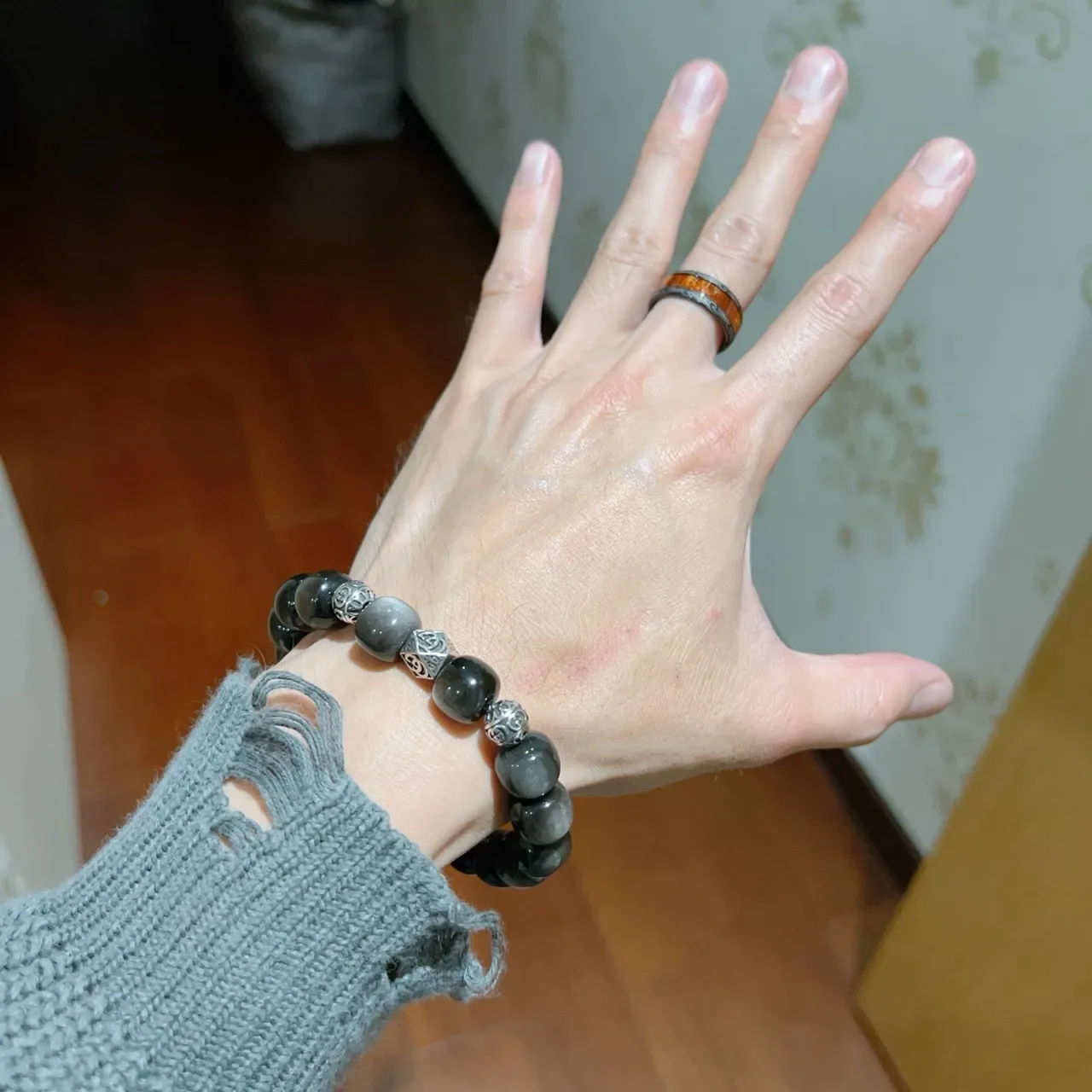 Gucci Black Silver Beaded Stone And Metal Bracelet 8