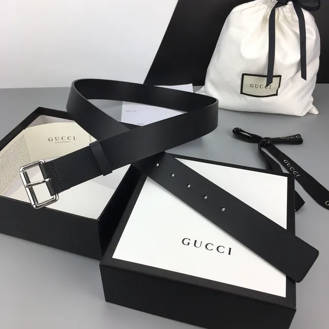 Gucci Black Silver Matte Polished Buckle Leather Belt 2