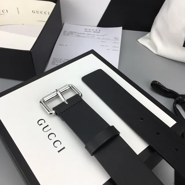 Gucci Black Silver Matte Polished Buckle Leather Belt 8