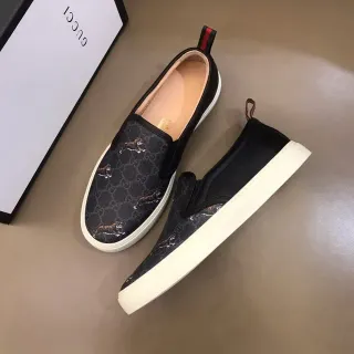 Gucci Black White GG Monogram Canvas Embroidered Tigers Casual Shoes