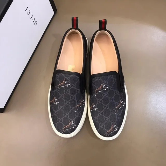 Gucci Black White GG Monogram Canvas Embroidered Tigers Casual Shoes 3