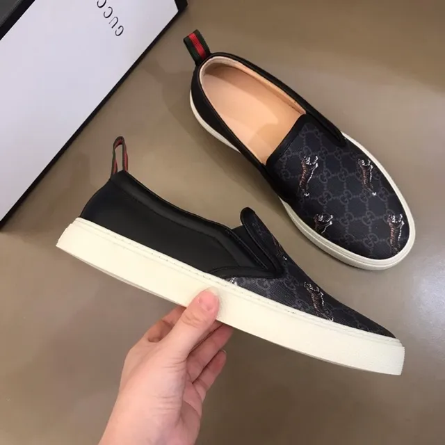 Gucci Black White GG Monogram Canvas Embroidered Tigers Casual Shoes 7