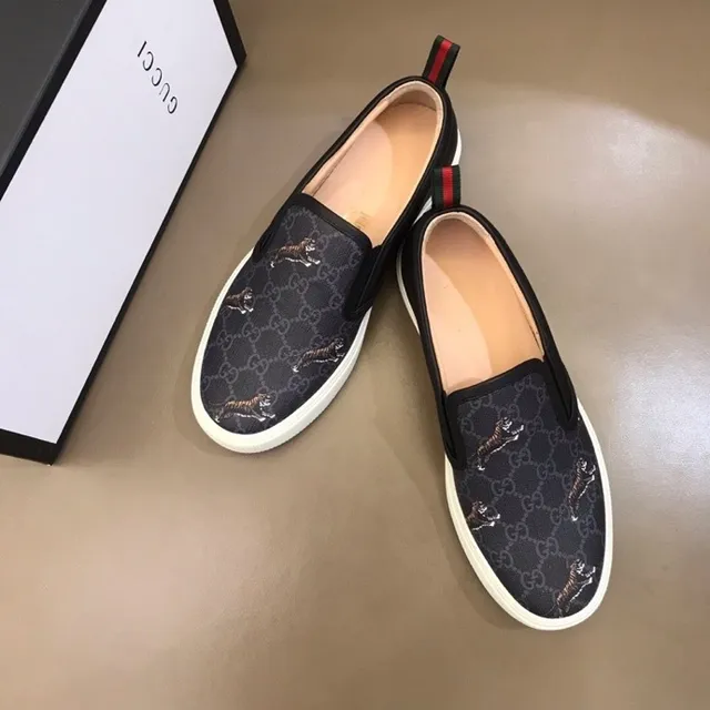 Gucci Black White GG Monogram Canvas Embroidered Tigers Casual Shoes 8