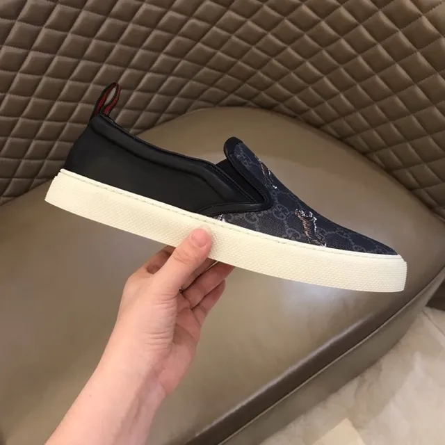 Gucci Black White GG Monogram Canvas Embroidered Tigers Casual Shoes 9