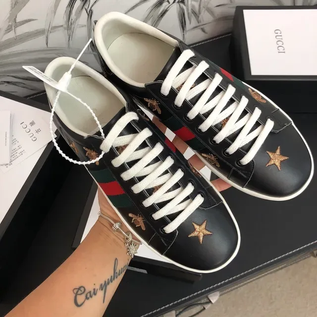 Gucci Black White Leather Upper Web Stripe Detail Lifestyle Sneakers 3