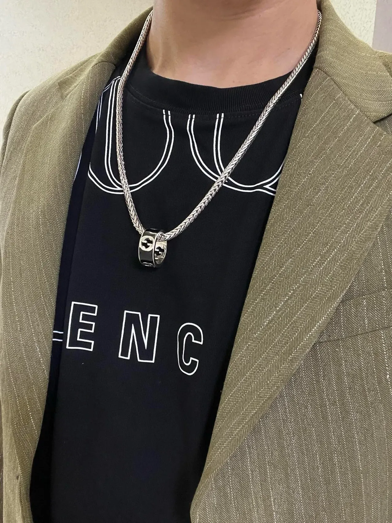 Gucci Braided Chain Black Enamel Interlocking G Ring Necklace 5
