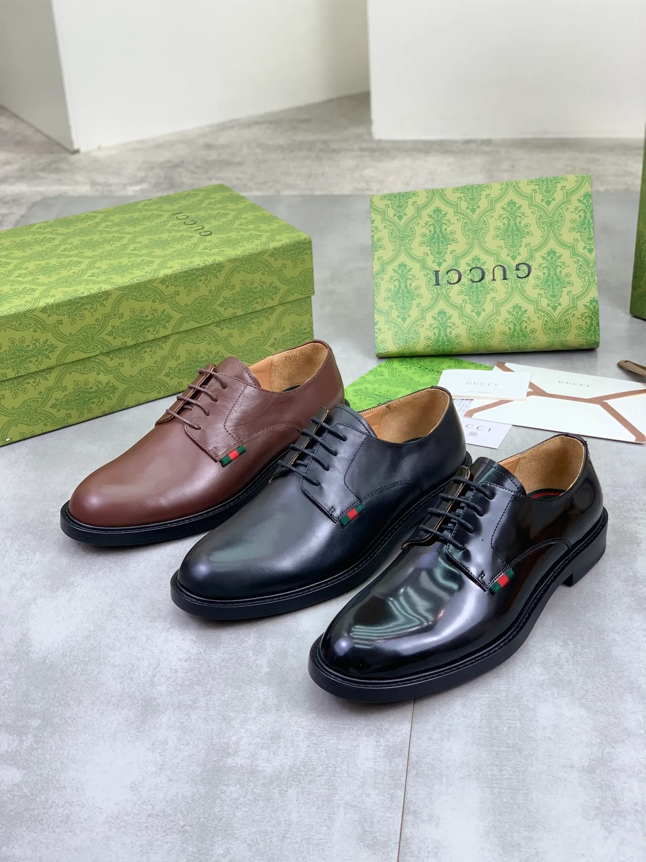 Gucci Brown Black Smooth Leather Open-Lace Construction Derby Shoes 2