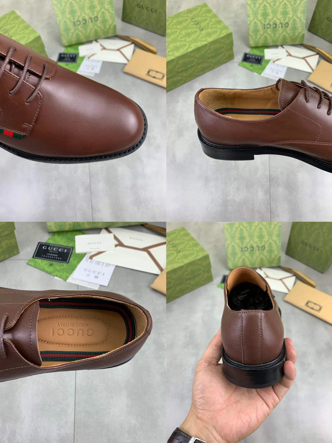 Gucci Brown Black Smooth Leather Open-Lace Construction Derby Shoes 3