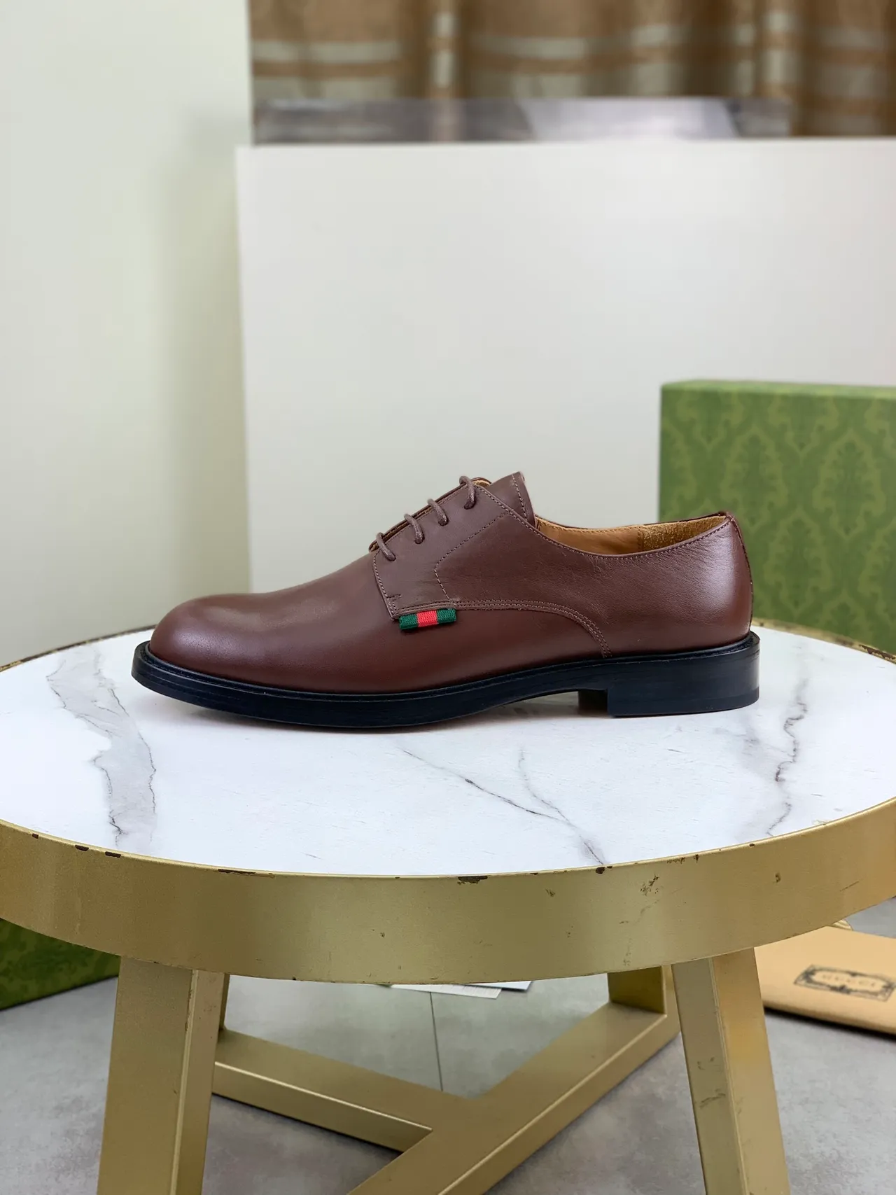 Gucci Brown Black Smooth Leather Open-Lace Construction Derby Shoes 6
