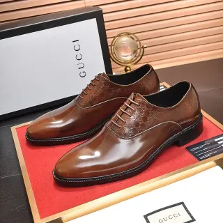 Gucci Brown GG Monogram Cap-Toe Oxford Shoes