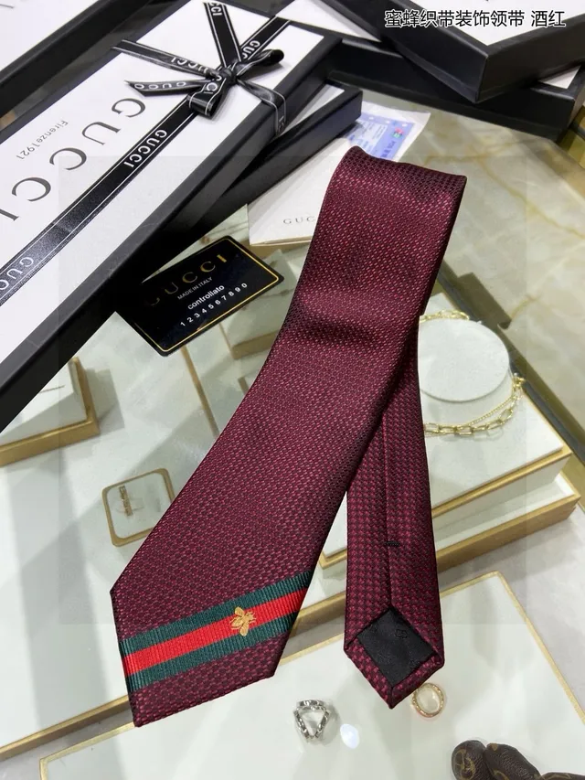 Gucci Burgundy Honeycomb Woven Necktie 6