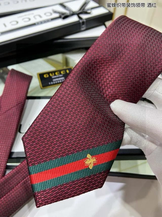 Gucci Burgundy Honeycomb Woven Necktie 9