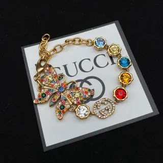 Gucci Borboleta Multicolor Cristal Corrente Dourada Pulseira
