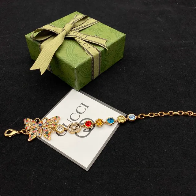 Gucci Butterfly Multicolor Crystal Gold-Tone Chain Bracelet 5