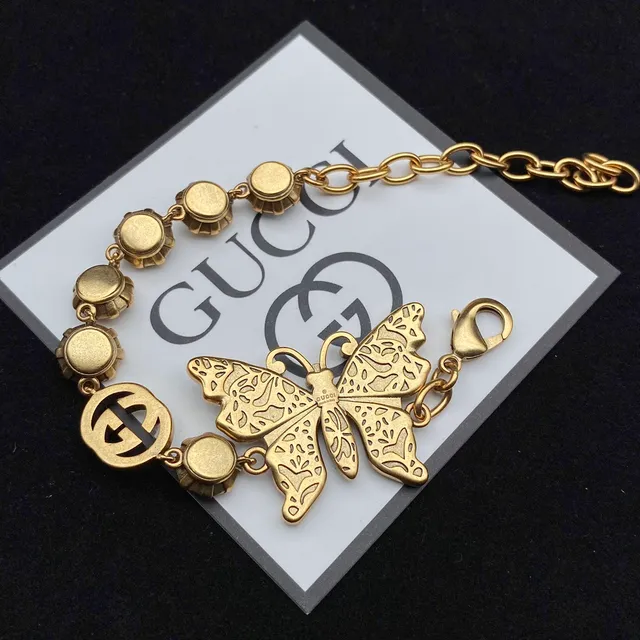 Gucci Butterfly Multicolor Crystal Gold-Tone Chain Bracelet 6
