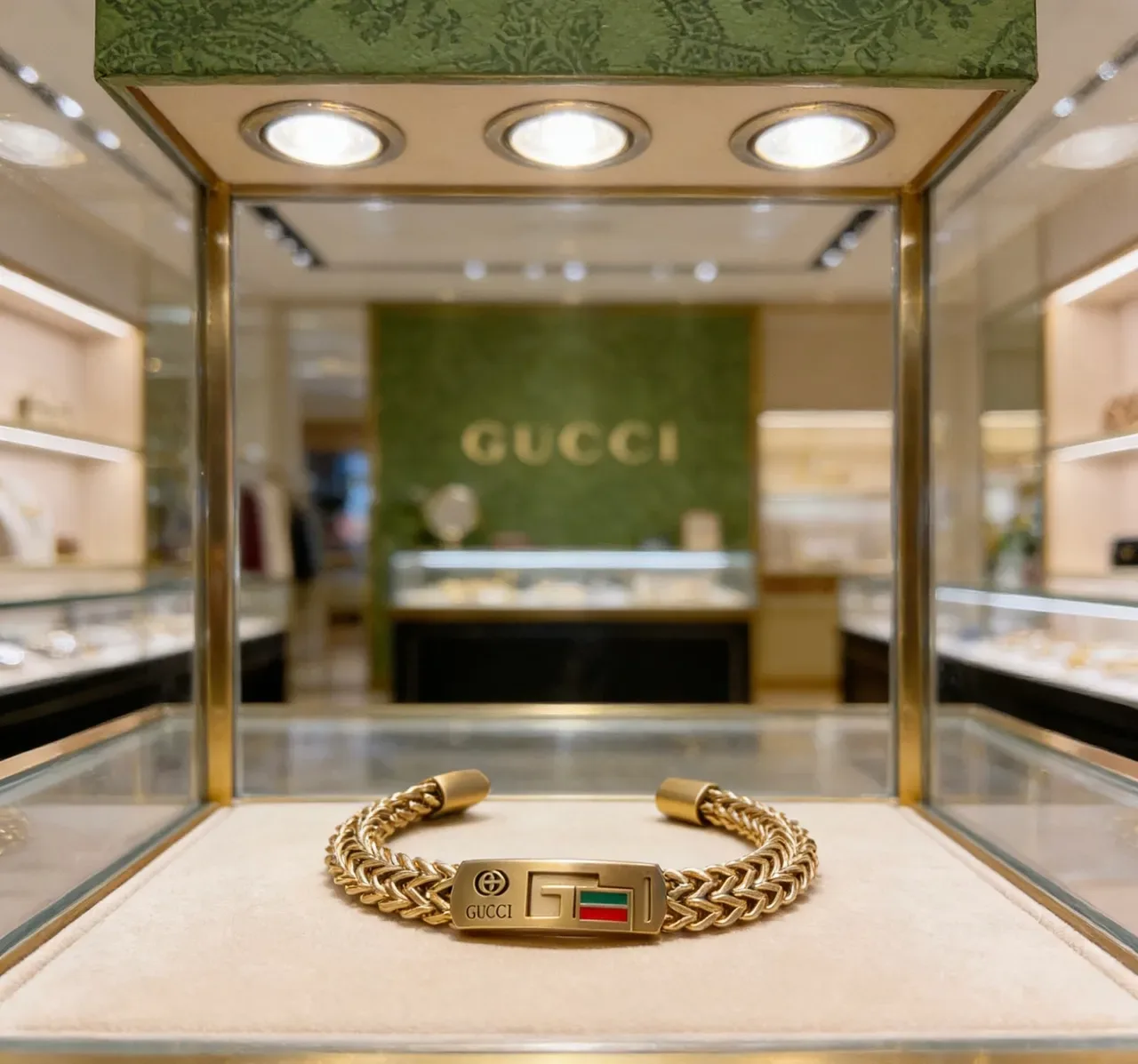 Gucci Chain Bracelet Gold Multicolor Braided Green-Red-Green Stripe Enamel Bracelet 2