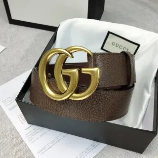 Gucci Double G Belt Brown Gold Interlocking Buckle Textured Leather Belt
