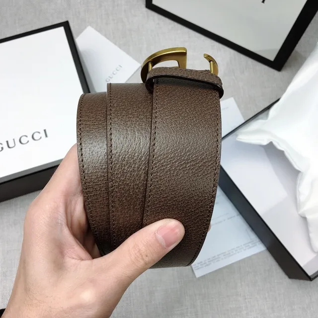 Gucci Double G Belt Brown Gold Interlocking Buckle Textured Leather Belt 2